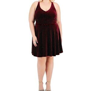 City Studio Red Velvet Embellished Knee Length Skater Cocktail Party Dress Plus